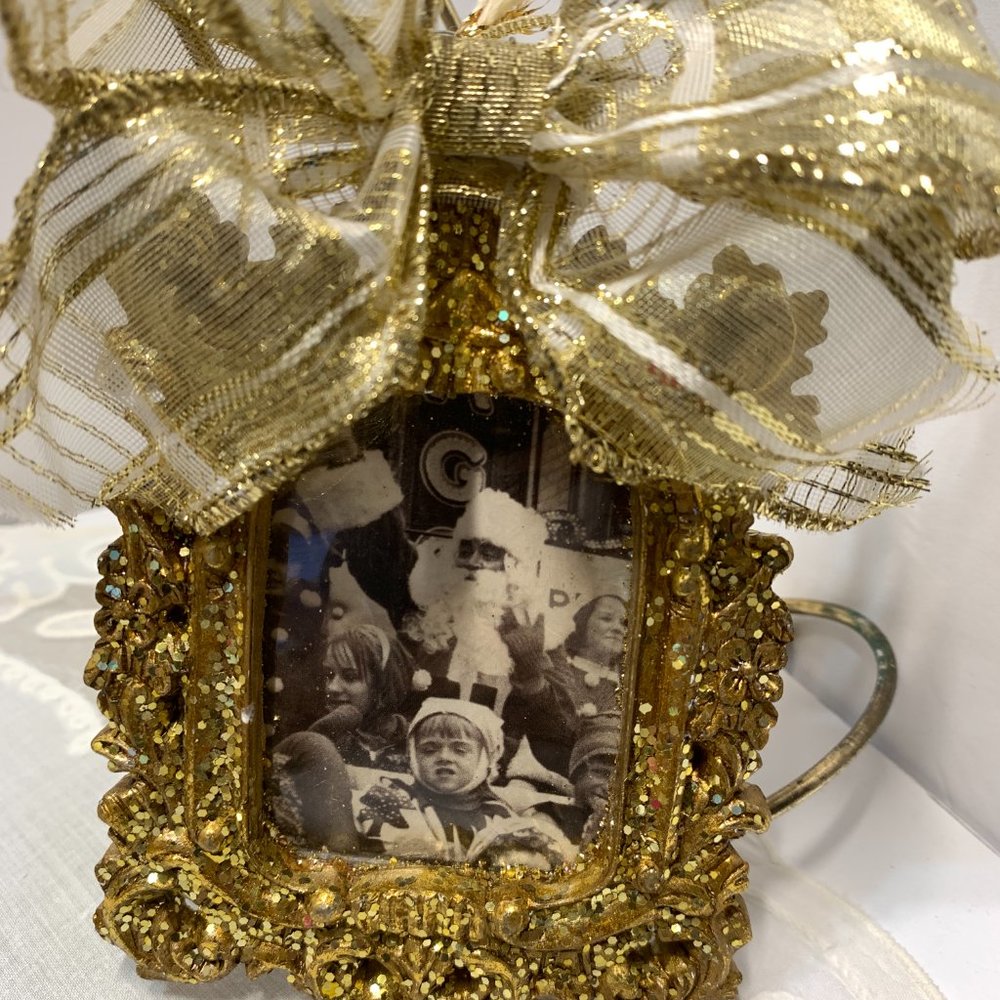 12 Photo Frame Ornaments with Vintage Prints - Keep or Add Your Own Pics